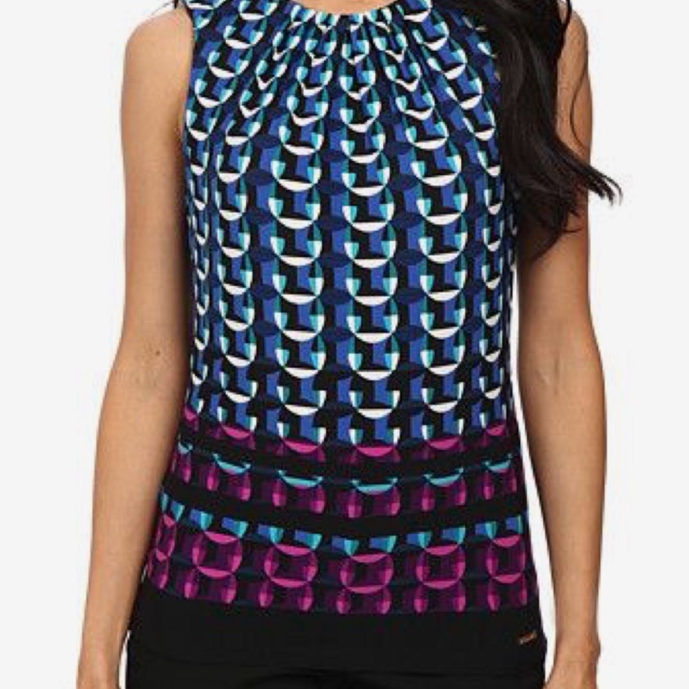Calvin Klein half-moon pleat neck sleeveless shell
